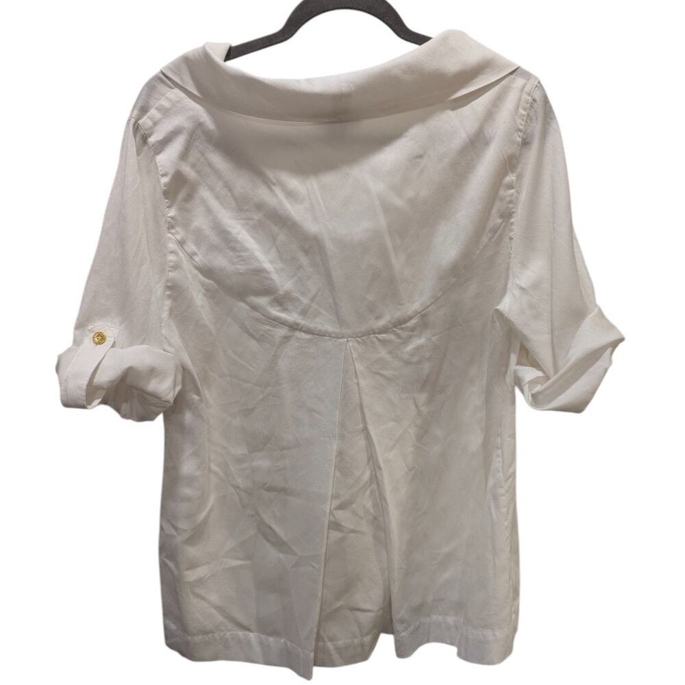 Soft Surroundings White Cowl Neck Roll Tab Blouse Large - Picture 2 of 4